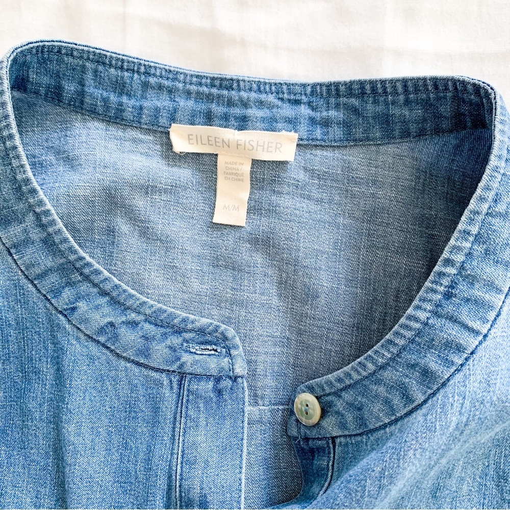 Eileen Fisher Light Blue Denim Shirt Dress - Picture 9 of 10